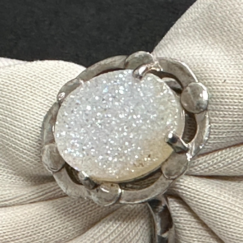 Sterling Silver White Druzy Cocktail Ring Size 5 .925 Custom Jewelry